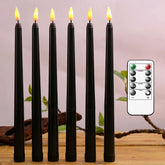 Halloween LED Black Taper Candles With Remote Control - 6 or 12 Pieces, Flameless Electronic 28cm/11 inch Window Candlesticks - candletown.net