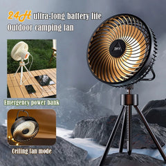 12000mAh Tripod Camping Fan Rechargeable Desktop Portable Circulator Wireless Ceiling Electric Fan with Power Bank LED Lighting - candletown.net