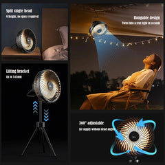 12000mAh Tripod Camping Fan Rechargeable Desktop Portable Circulator Wireless Ceiling Electric Fan with Power Bank LED Lighting - candletown.net