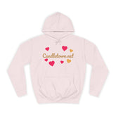 Pink hoodie with heart designs and 'Candletown.net' text on a white background