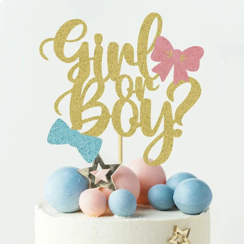 1Pc Boy or Girl Cake Topper Glitter Pink or Blue Gender Reveal Cake Decorations for Baby Shower Theme Birthday Party Decoration - candletown.net
