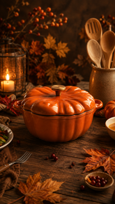 Pumpkin Cast Iron Dutch Oven with Lid – 16 cm Enamel Cooking Pot