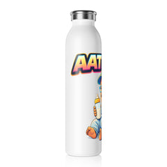 White water bottle with colorful 'AATEE' logo and cartoon character on a white background