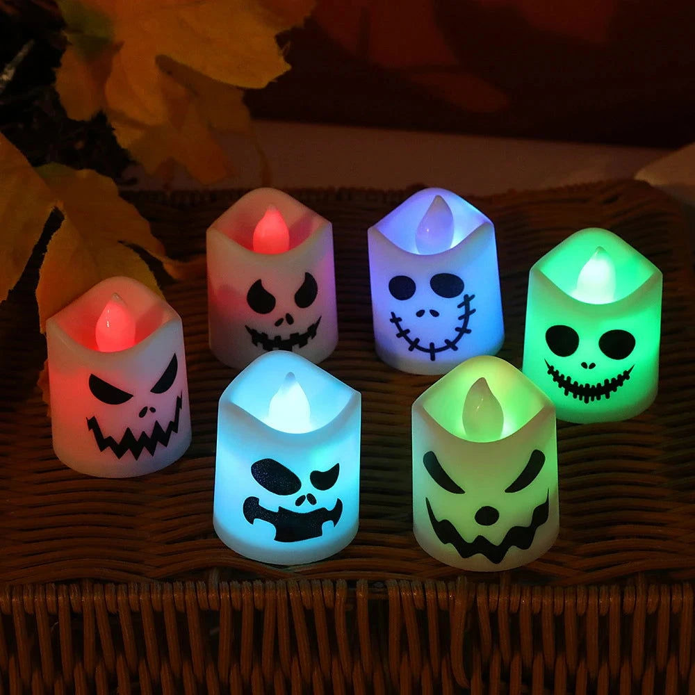 6pcs Halloween Flameless Ghost Face Candles – LED Safety Decor - candletown.net
