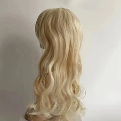 Light Golden Long Curly Wig with Bangs – Heat-Resistant Cosplay Wig for Halloween & Parties - candletown.net