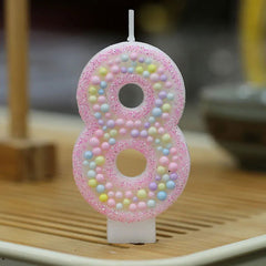 Children's Number Birthday Candles 0-9 - Pink Pearl Design for Kids' Cakes - candletown.net
