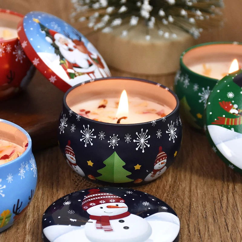 Christmas Aromatherapy Candles - Festive Santa Claus & Snowman Tin Cans - candletown.net