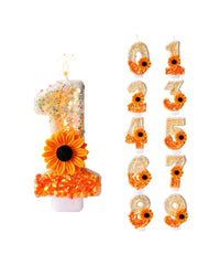 Flower Birthday Number Candles, Orange Daisy Sequin Happy Birthday Cake Candles for Ins Women Sweet Pink Theme Celebration Anniv - candletown.net