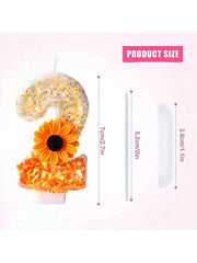 Flower Birthday Number Candles, Orange Daisy Sequin Happy Birthday Cake Candles for Ins Women Sweet Pink Theme Celebration Anniv - candletown.net