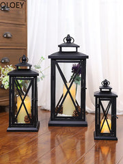 Black Glass Candle Lantern – Large Iron Candle Holder - candletown.net