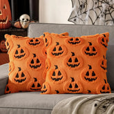 Halloween Pumpkin Pillow Cover – Embroidered Faux Wool Cushion Cover 45 × 45 cm