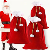Red Santa Claus costume with two large red sacks on a white background