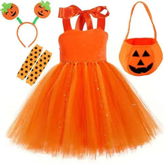 Girls Pumpkin Witch Costume – Halloween Tutu Dress Set - candletown.net