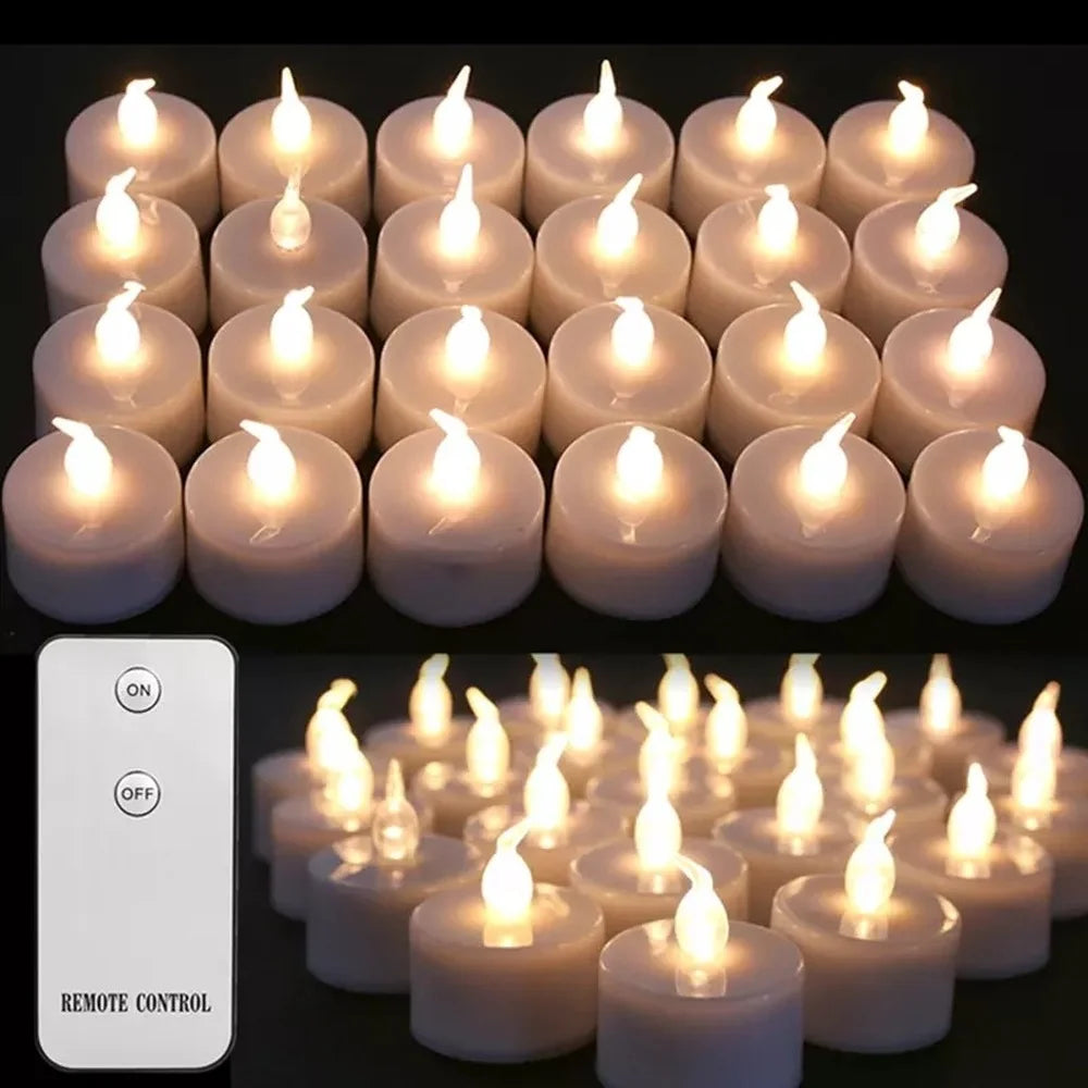 24-Pack Flickering LED Tea Light Candles – Remote & Flameless Decor - candletown.net