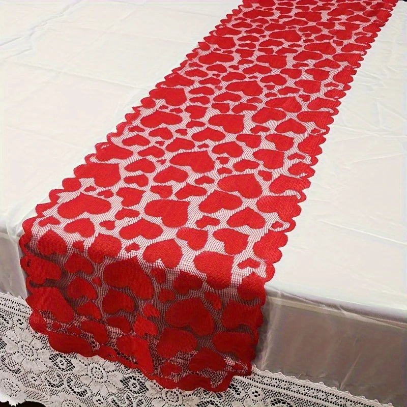 Heart-Shaped Red Lace Table Runner - candletown.net