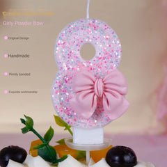 Pink Bow Number Candle – Elegant Cake Topper for Birthdays & Celebrations - candletown.net