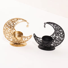 Black & Gold Crescent Moon Candle Holder – 11.2 cm - candletown.net