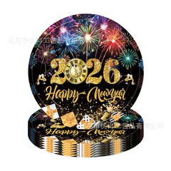 New Year's Eve decoration with '2026 Happy New Year' text and fireworks design.