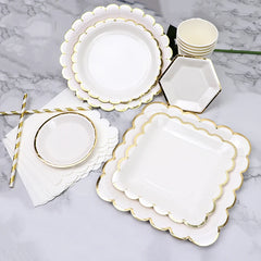 White & Gold Disposable Tableware Set