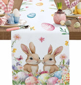 Easter Bunny & Flower Linen Table Runner - candletown.net