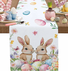Easter Bunny & Flower Linen Table Runner - candletown.net