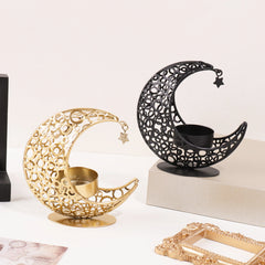 Black & Gold Crescent Moon Candle Holder – 11.2 cm - candletown.net