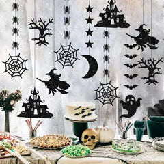 6pcs Halloween Felt Hanging Banner – Witch, Ghost, Bat & Spider Garland Set - candletown.net