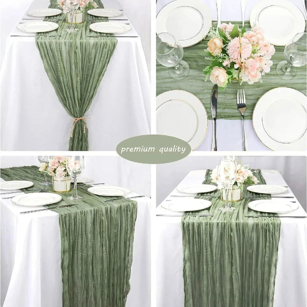 10Pcs Cheesecloth Table Runner Boho Gauze Table Runner 40x270cm Romantic Table Runner for Wedding Bridal Shower Birthday Party - candletown.net