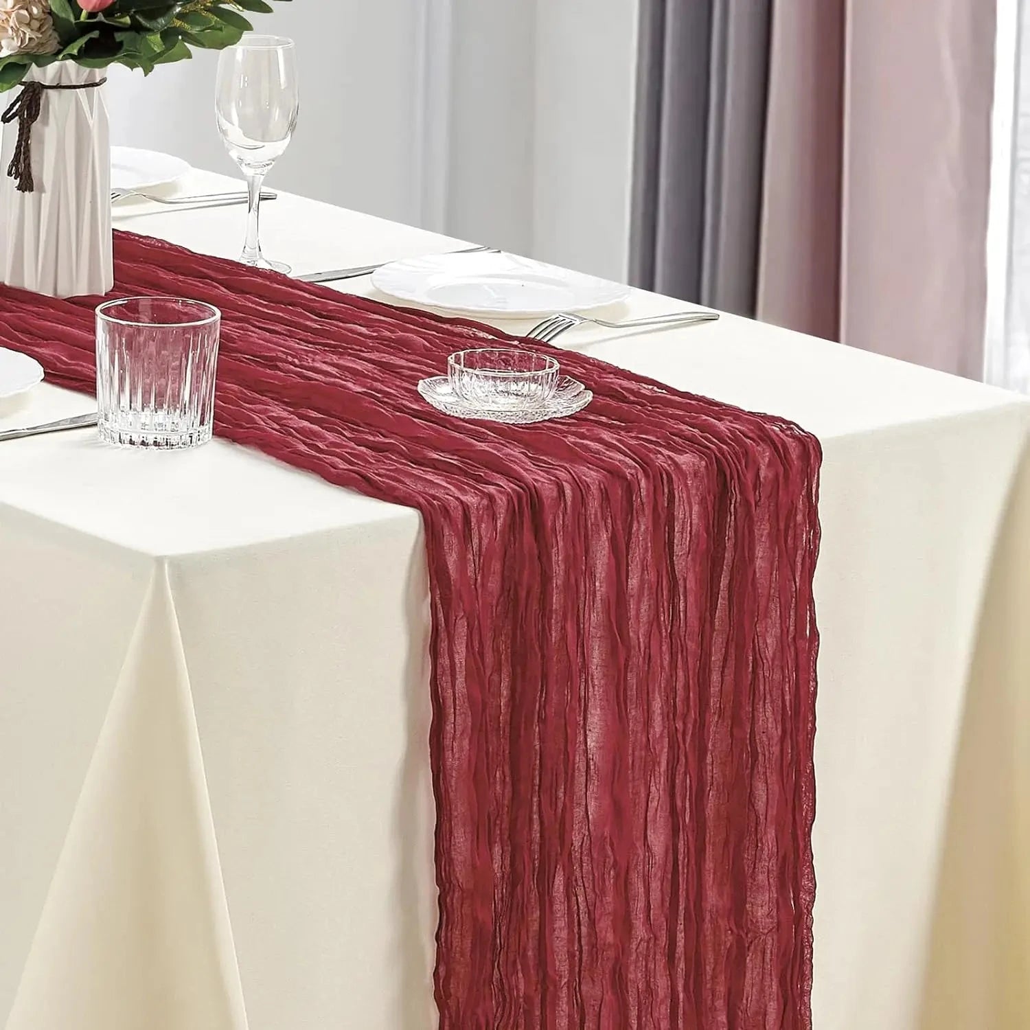 10Pcs Cheesecloth Table Runner Boho Gauze Table Runner 40x270cm Romantic Table Runner for Wedding Bridal Shower Birthday Party - candletown.net