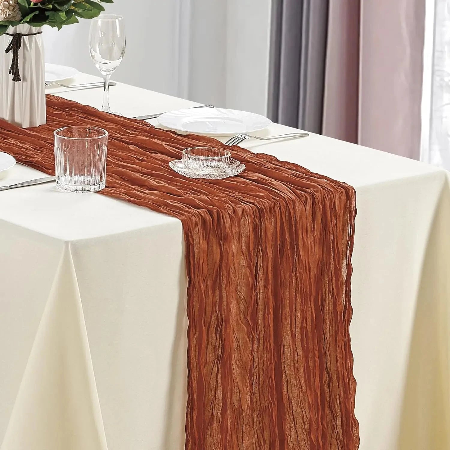 10Pcs Cheesecloth Table Runner Boho Gauze Table Runner 40x270cm Romantic Table Runner for Wedding Bridal Shower Birthday Party - candletown.net