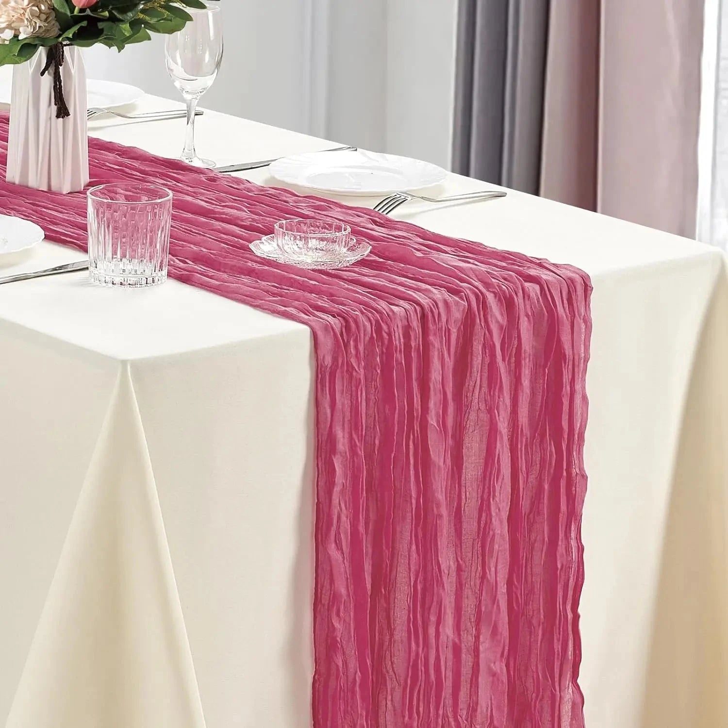 10Pcs Cheesecloth Table Runner Boho Gauze Table Runner 40x270cm Romantic Table Runner for Wedding Bridal Shower Birthday Party - candletown.net