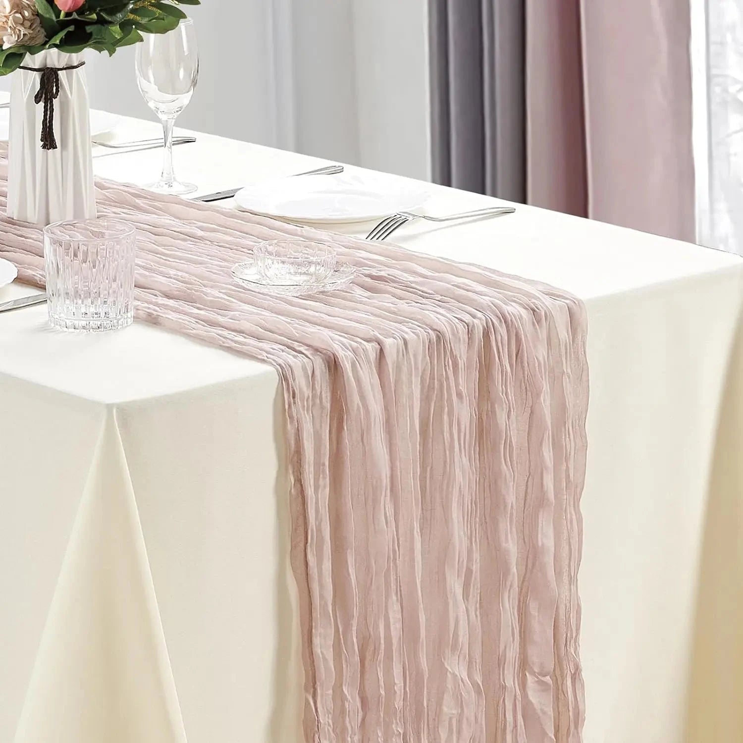 10Pcs Cheesecloth Table Runner Boho Gauze Table Runner 40x270cm Romantic Table Runner for Wedding Bridal Shower Birthday Party - candletown.net
