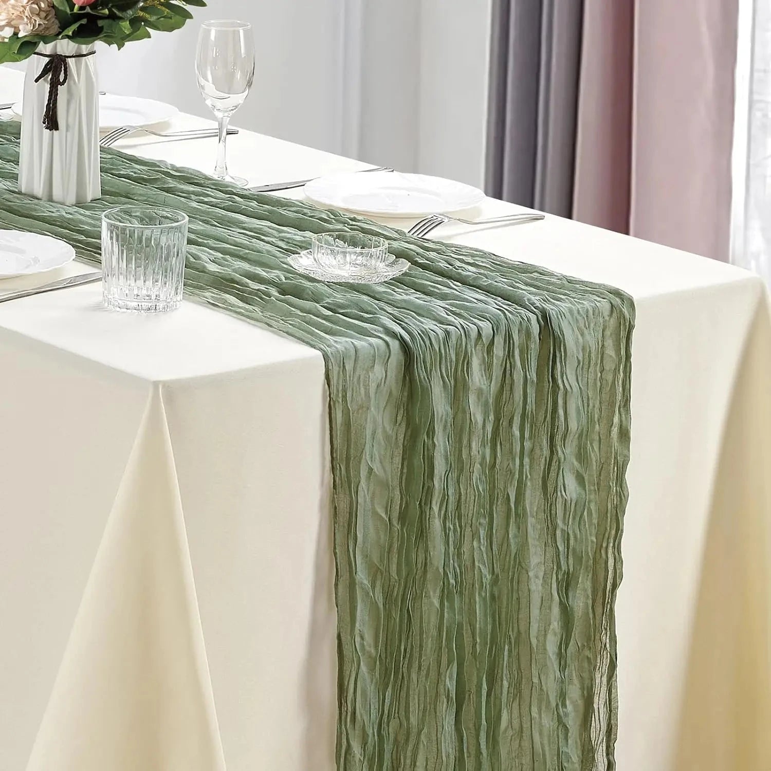 10Pcs Cheesecloth Table Runner Boho Gauze Table Runner 40x270cm Romantic Table Runner for Wedding Bridal Shower Birthday Party - candletown.net