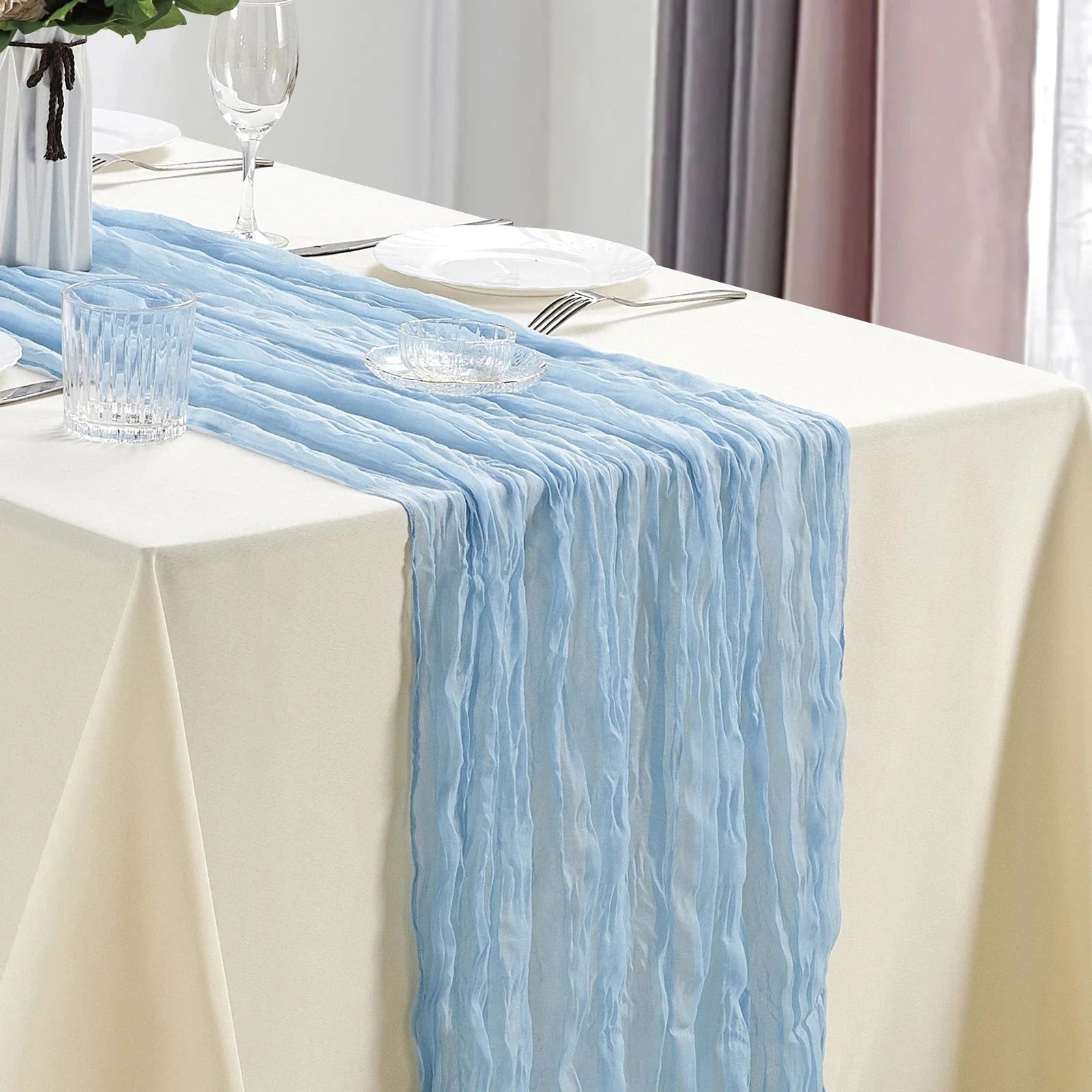 10Pcs Cheesecloth Table Runner Boho Gauze Table Runner 40x270cm Romantic Table Runner for Wedding Bridal Shower Birthday Party - candletown.net
