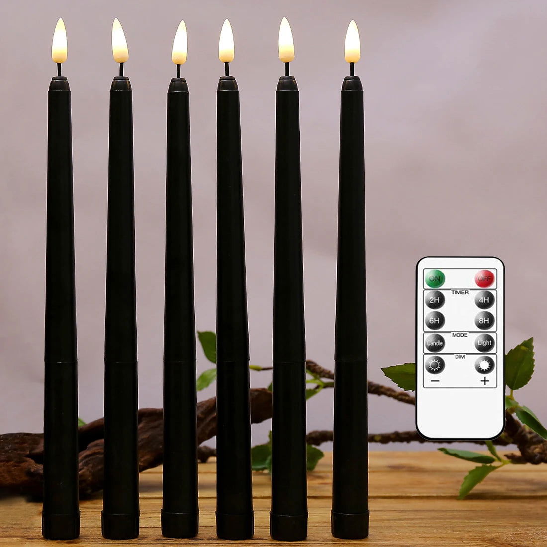 Halloween LED Black Taper Candles With Remote Control - 6 or 12 Pieces, Flameless Electronic 28cm/11 inch Window Candlesticks - candletown.net