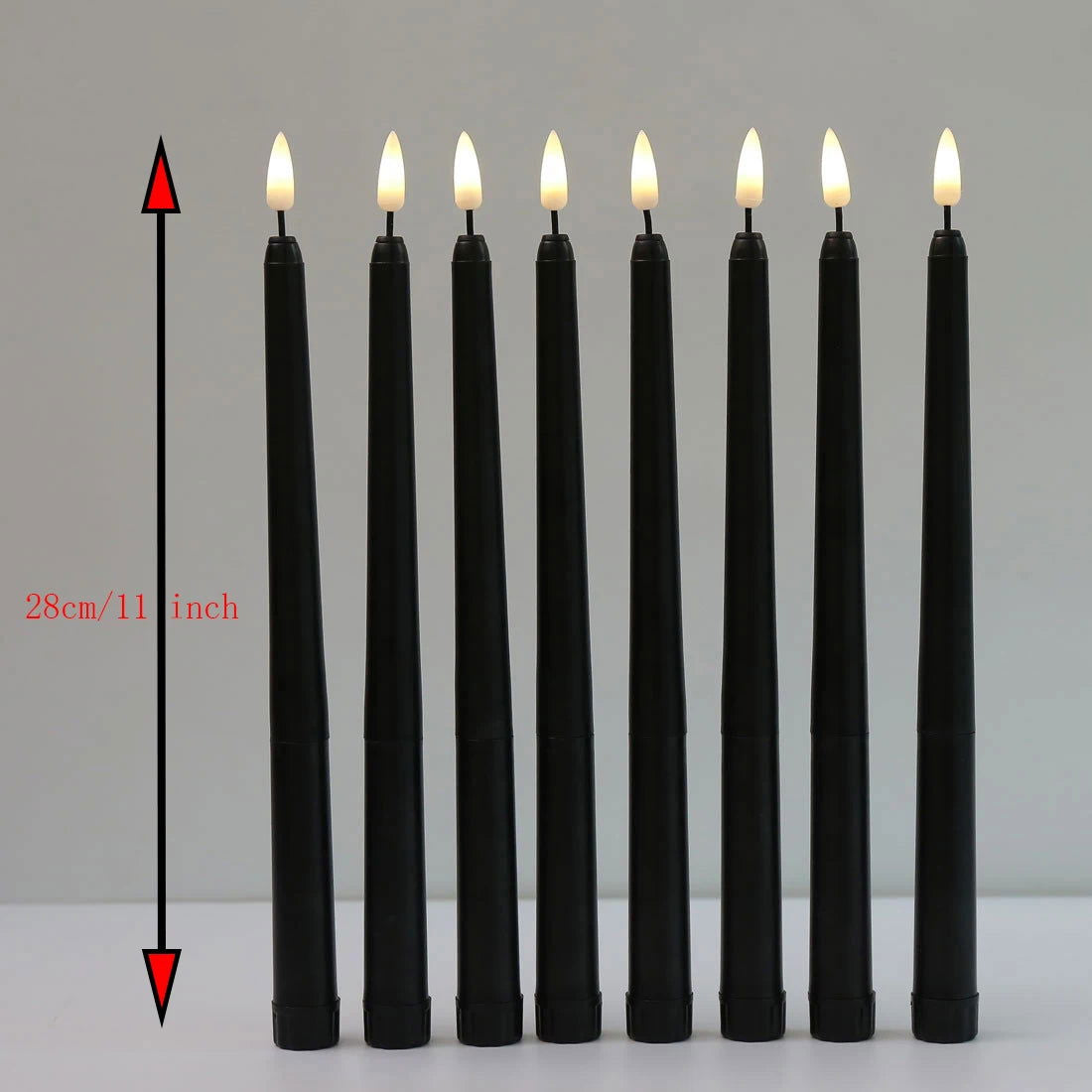 Halloween LED Black Taper Candles With Remote Control - 6 or 12 Pieces, Flameless Electronic 28cm/11 inch Window Candlesticks - candletown.net
