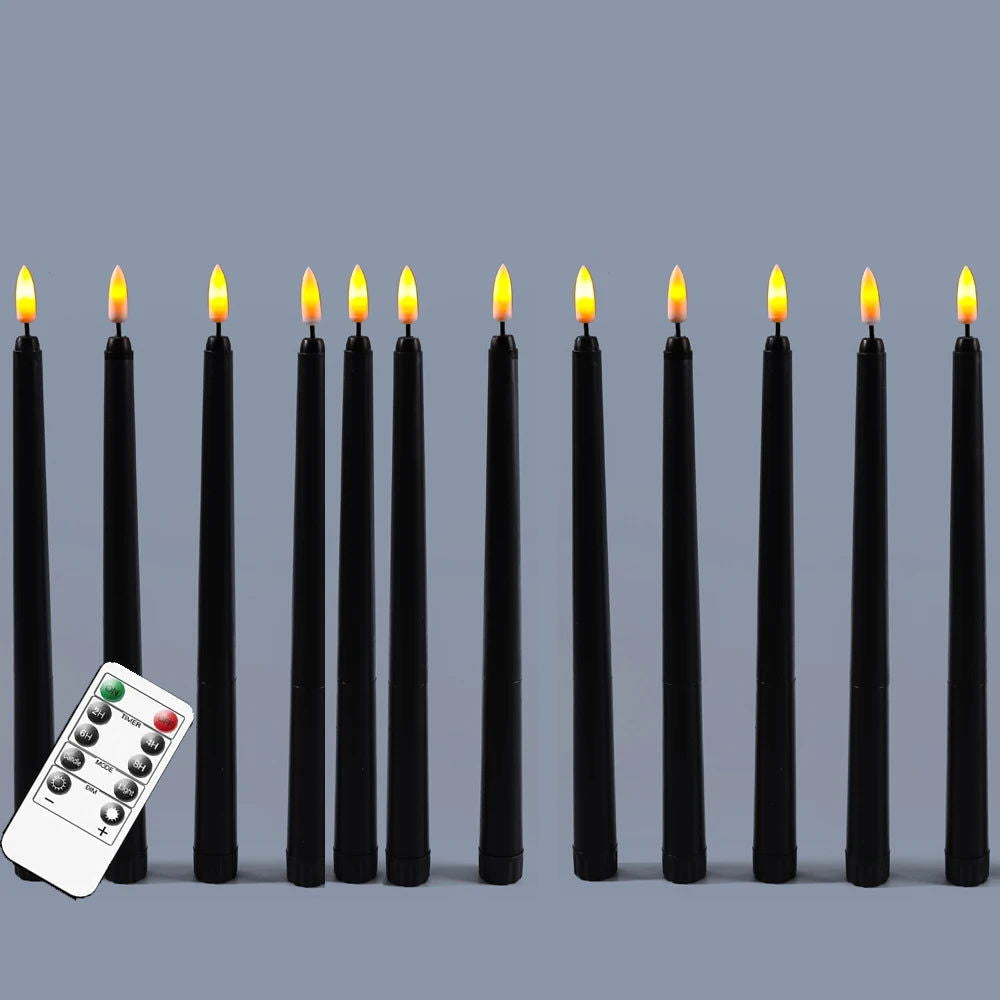 Halloween LED Black Taper Candles With Remote Control - 6 or 12 Pieces, Flameless Electronic 28cm/11 inch Window Candlesticks - candletown.net