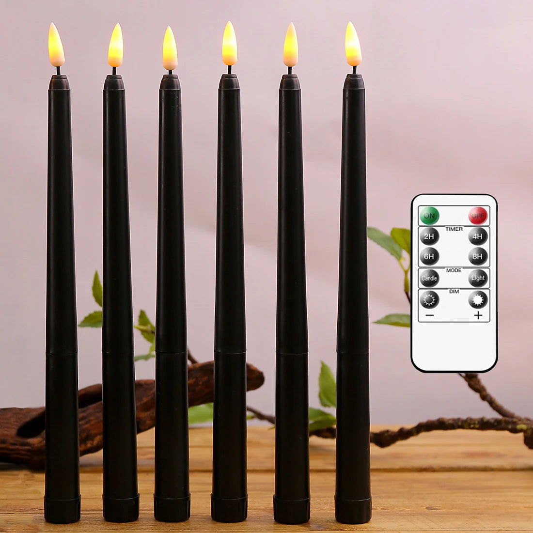 Halloween LED Black Taper Candles With Remote Control - 6 or 12 Pieces, Flameless Electronic 28cm/11 inch Window Candlesticks - candletown.net