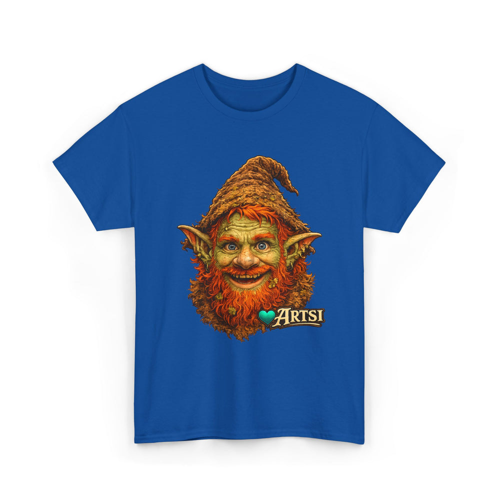 Blue t-shirt with a goblin graphic and 'Artsi' logo on a white background