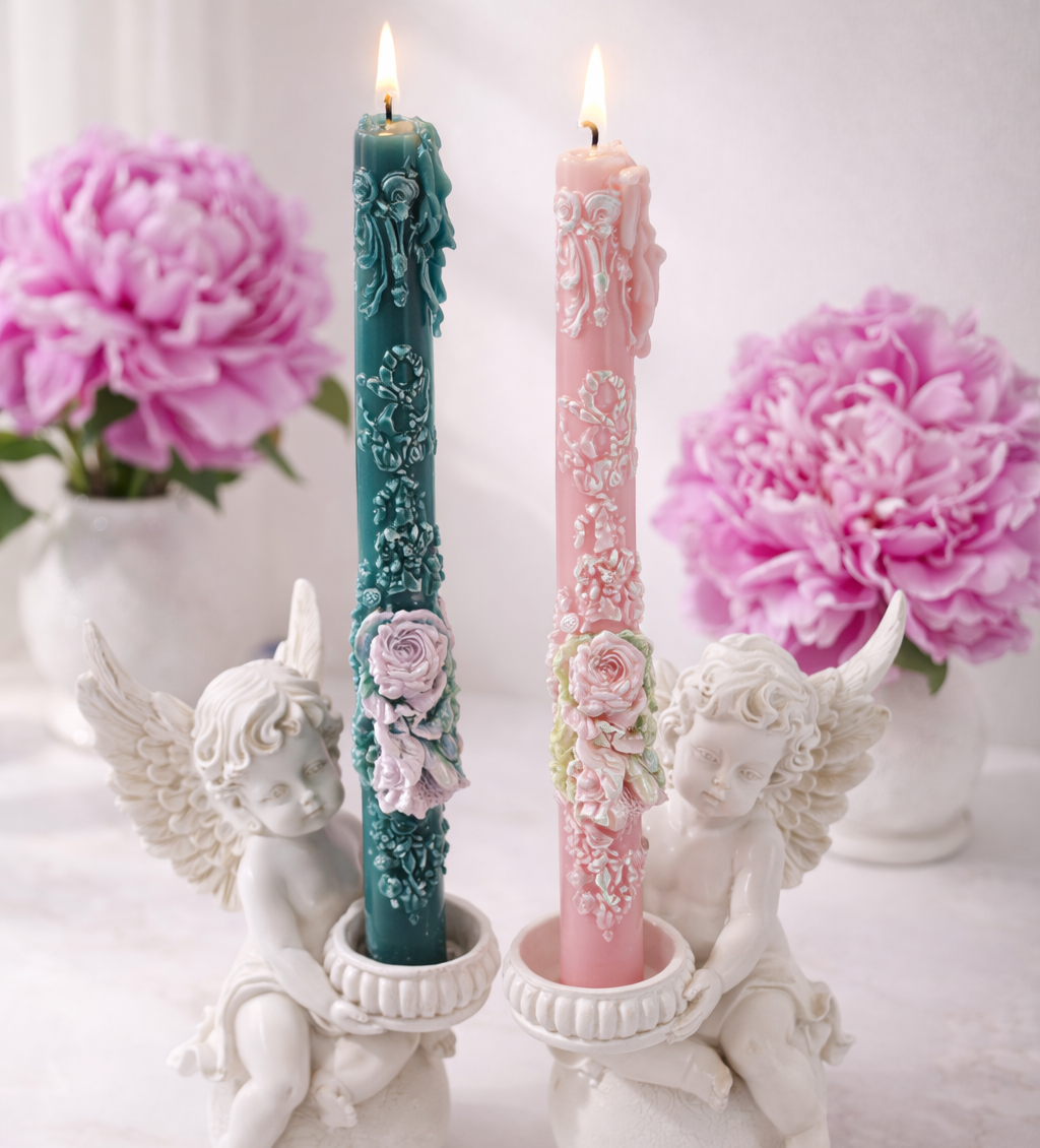 Embossed Long Taper Candle – Handcrafted Decorative Elegance - candletown.net