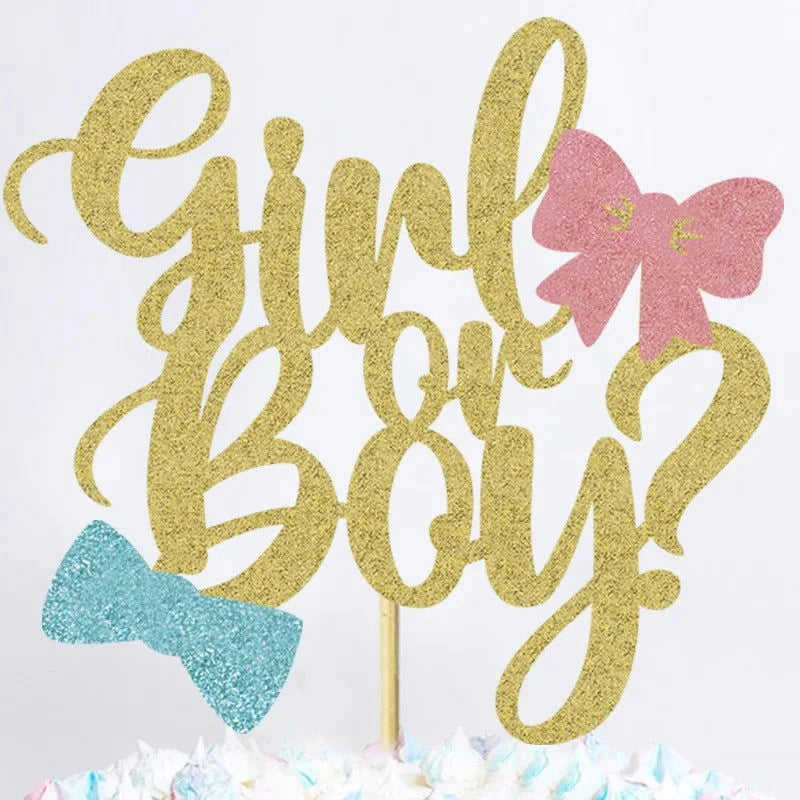 1Pc Boy or Girl Cake Topper Glitter Pink or Blue Gender Reveal Cake Decorations for Baby Shower Theme Birthday Party Decoration - candletown.net