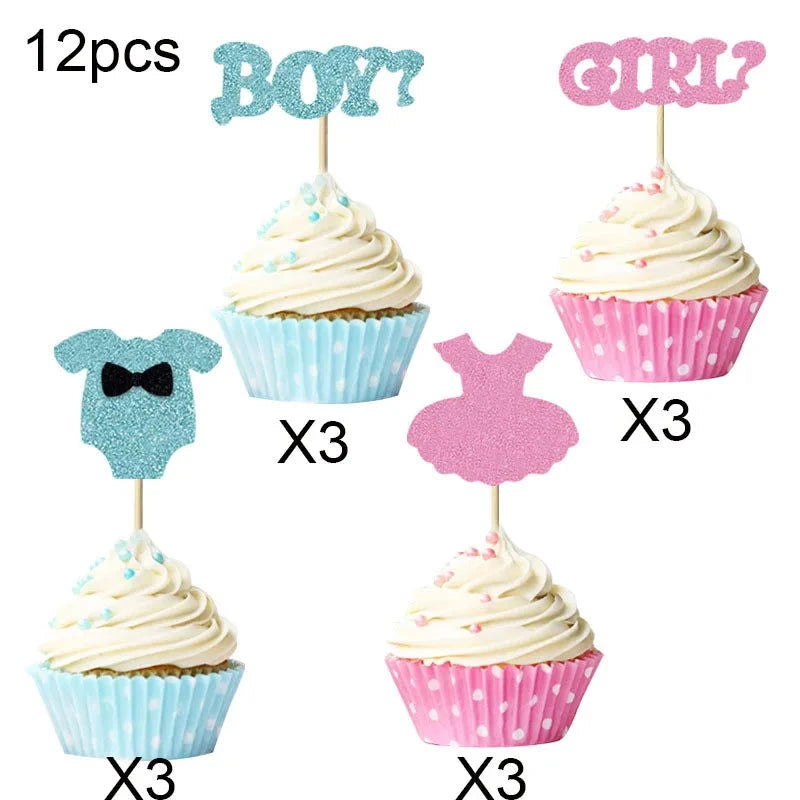 1Pc Boy or Girl Cake Topper Glitter Pink or Blue Gender Reveal Cake Decorations for Baby Shower Theme Birthday Party Decoration - candletown.net