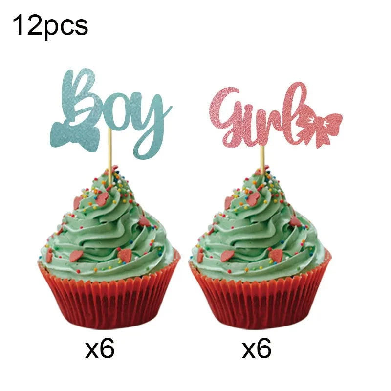 1Pc Boy or Girl Cake Topper Glitter Pink or Blue Gender Reveal Cake Decorations for Baby Shower Theme Birthday Party Decoration - candletown.net
