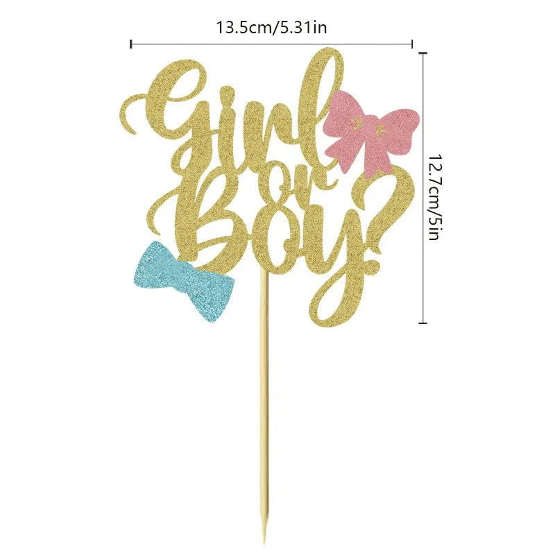 1Pc Boy or Girl Cake Topper Glitter Pink or Blue Gender Reveal Cake Decorations for Baby Shower Theme Birthday Party Decoration - candletown.net