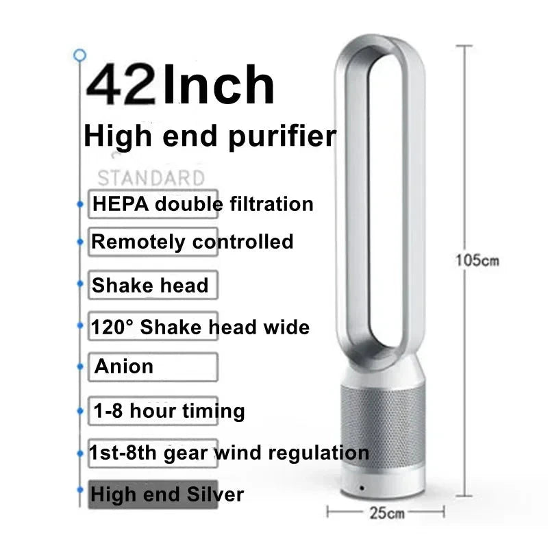 42-Inch Bladeless Tower Fan with Air Purification - candletown.net