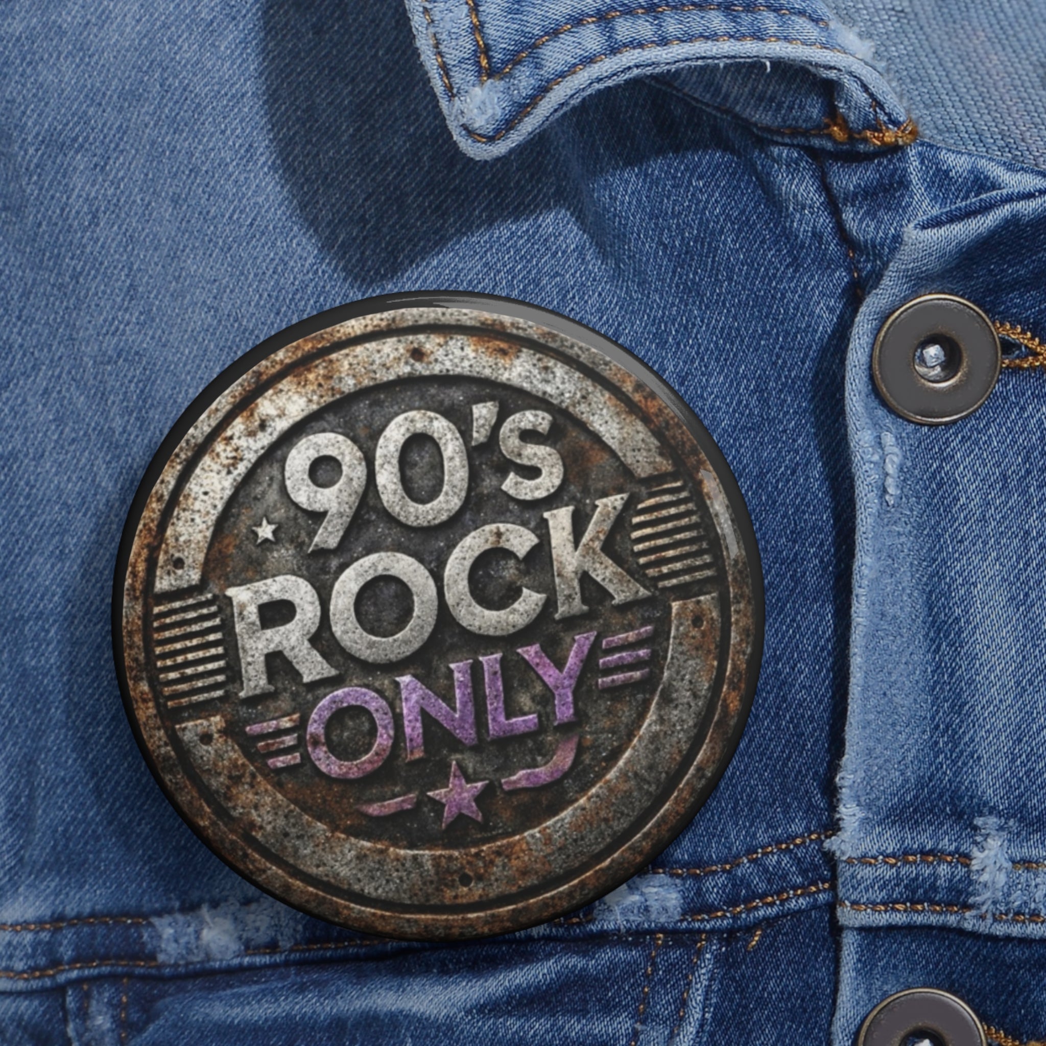 Perza 90’s Rock ONLY Vintage Round Logo Pin Button