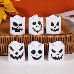 6pcs Halloween Flameless Ghost Face Candles – LED Safety Decor - candletown.net
