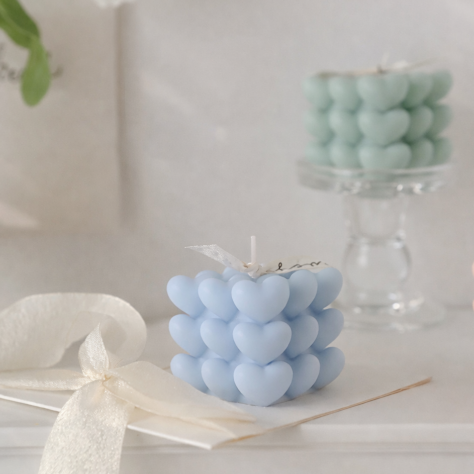 Heart Cube Candle – Pastel Soy Wax Sculptural Decor & Gift - candletown.net