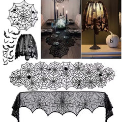 Black Lace Spider Web Halloween Table Runner - candletown.net