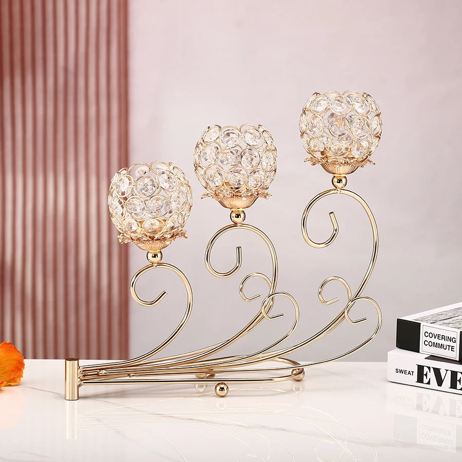 3-Arm Golden Candelabra Candle Holder